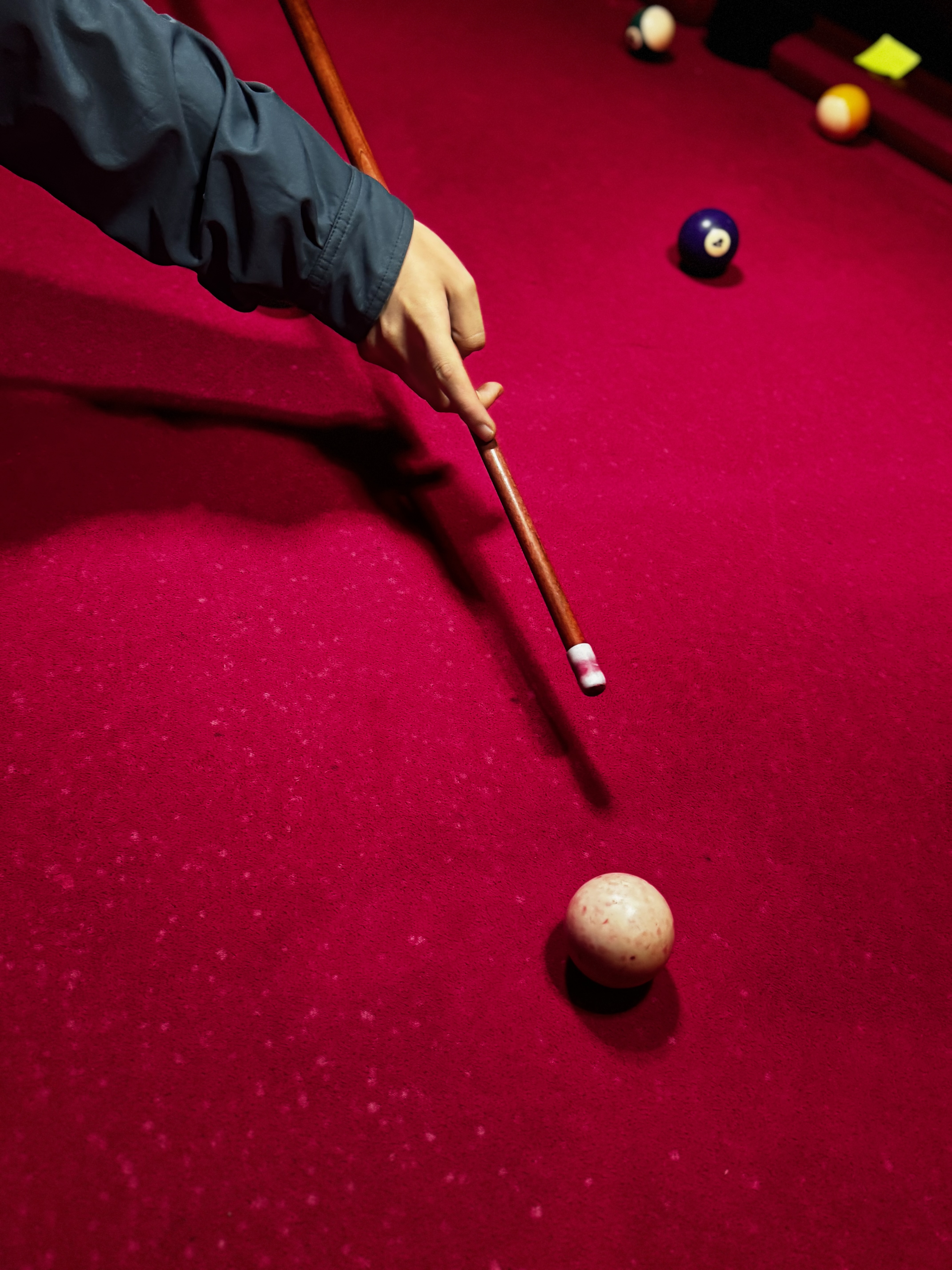 A pool ball is hit